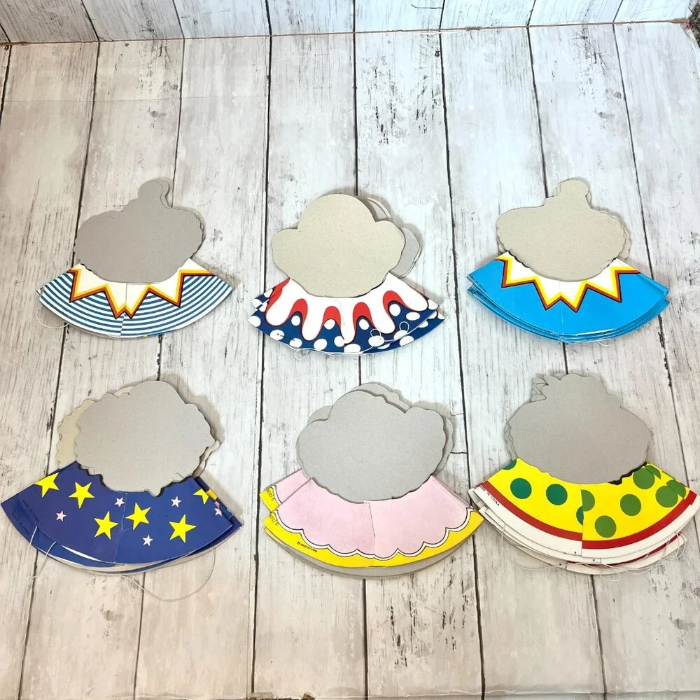 Vintage Clown Paper Birthday Party Hats 6 Types and 22 Total